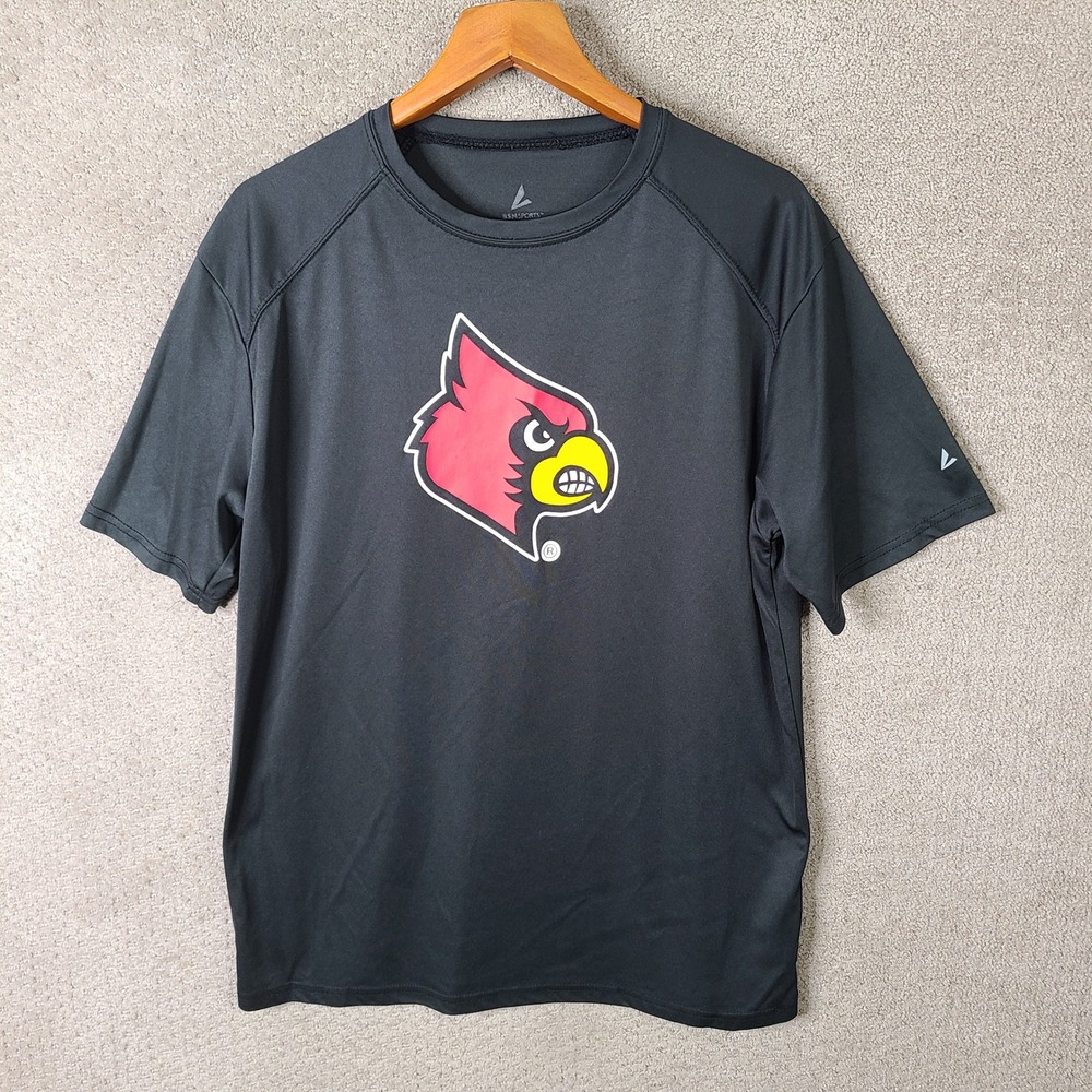 BSN Sports Shirt Mens Large Black Louisville Cardinals Crew Neck Poly Casual